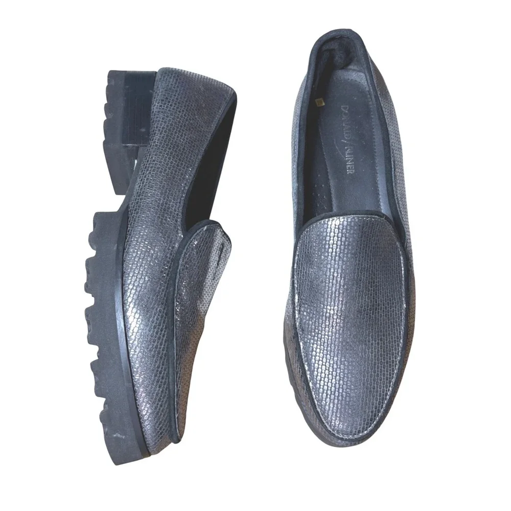 Donald Pliner Elen Metallic Gunmetal Lug sole loafers 9.5